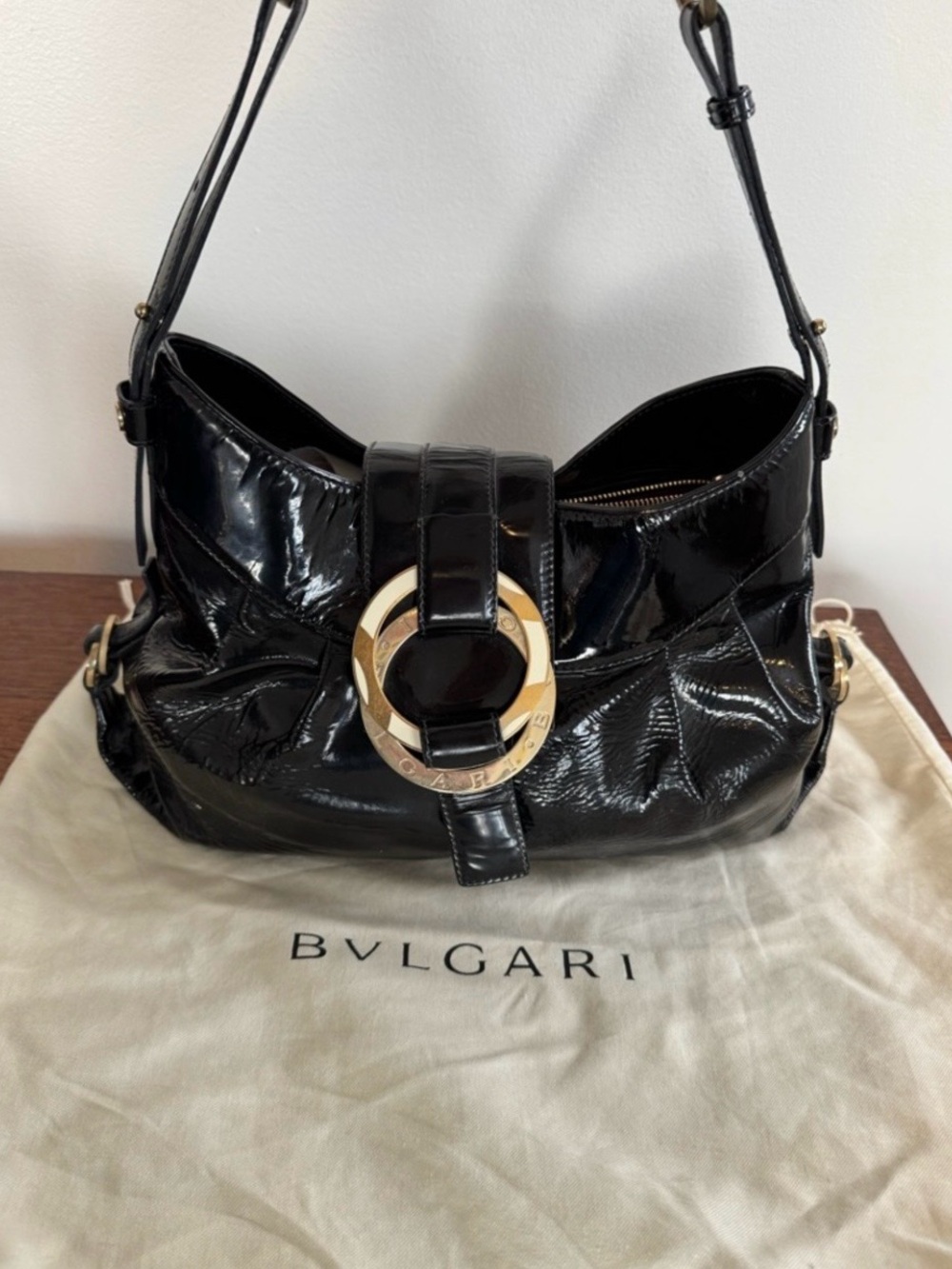 Bvlgari Chandra Hobo Bag in Black Patent Leather w/COA and Dust Bag